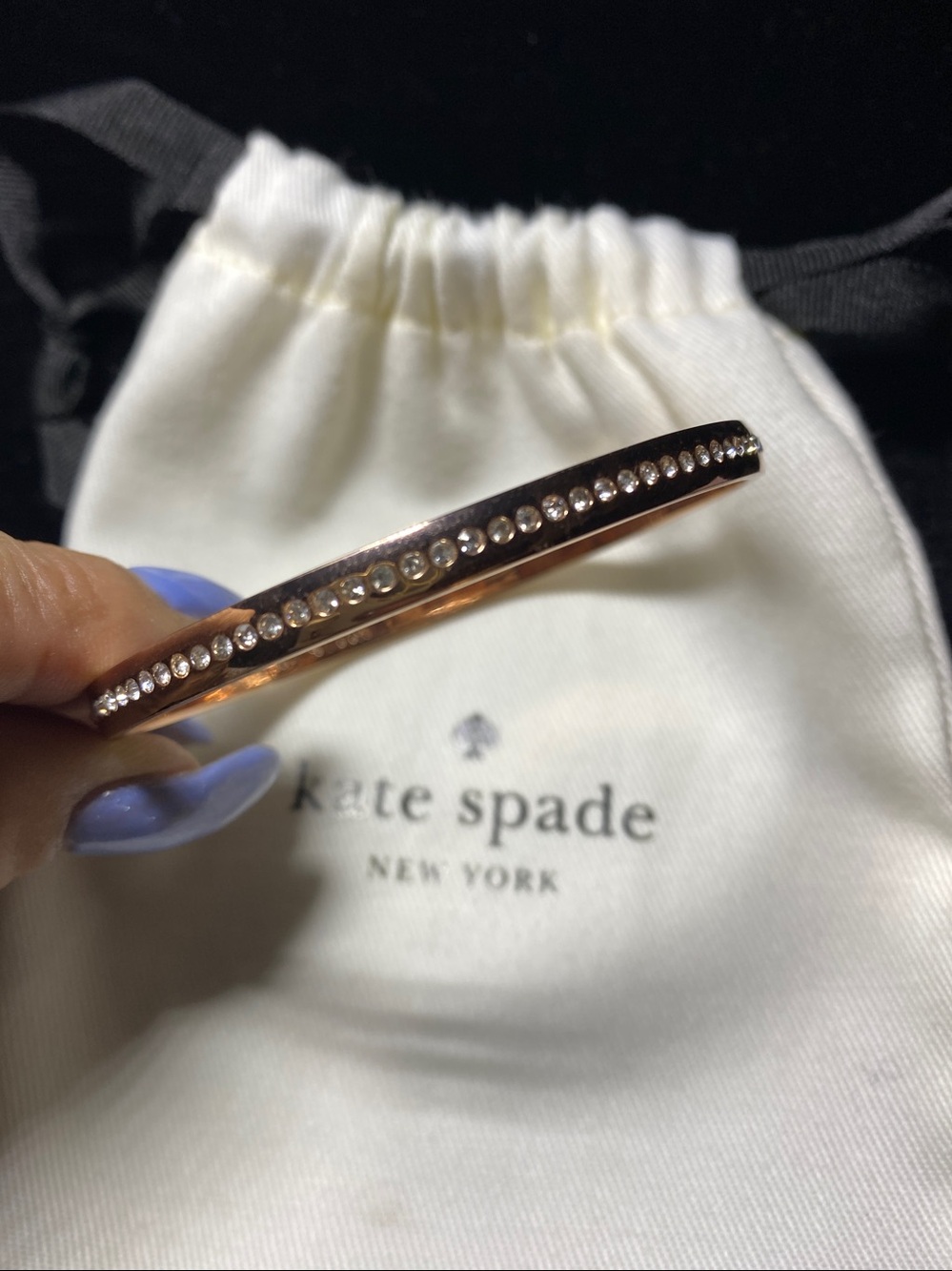 Kate Spade Rose Gold Slim Crystal-Trim Bangle Make me blush